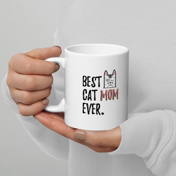 White glossy mug Best cat Mom ever - Image 2